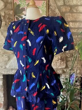 🎨 Vintage Paint Splash Peplum Dress - Christina Grant - M/L